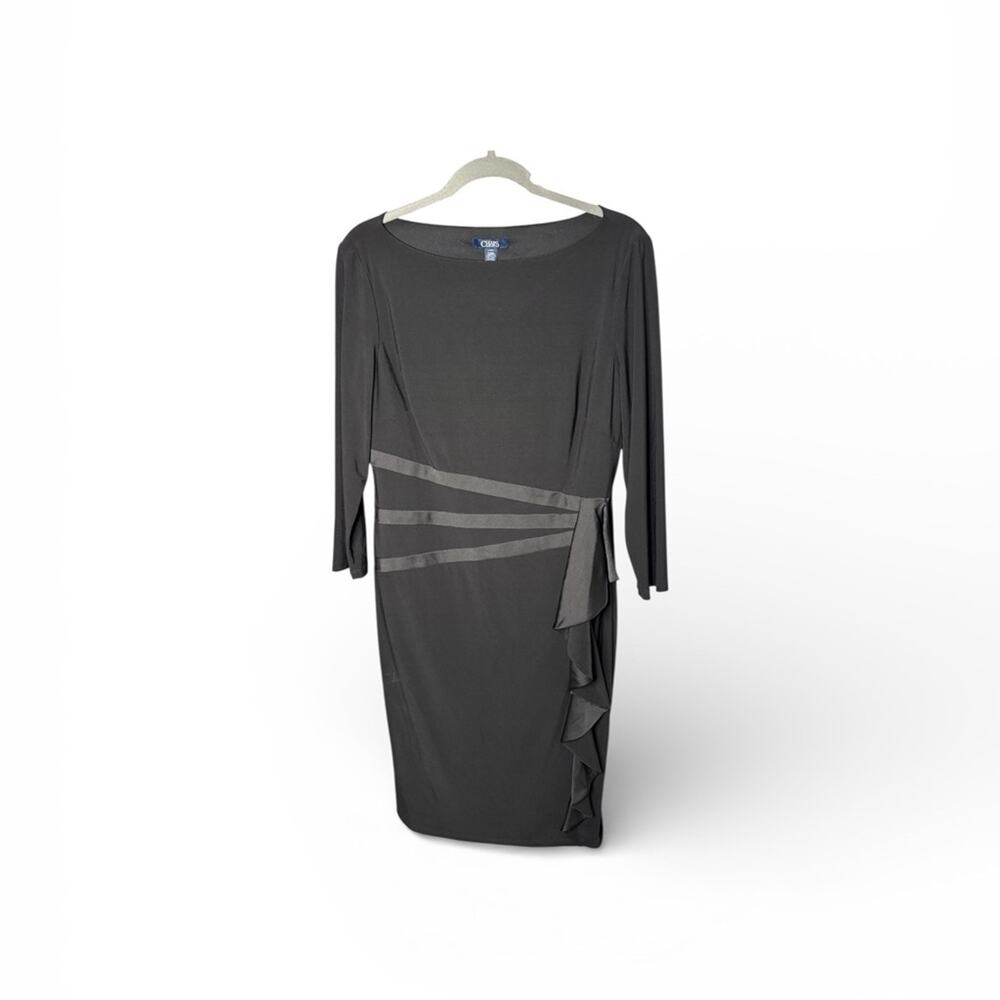 Chaps Black Long Sleeve Satin Ruffle Dress Large